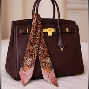 PINK LEOPARD PRINT SKINNY SLIM SCARF BANDEAU BAG HANDLE WRAP HAIR TIE